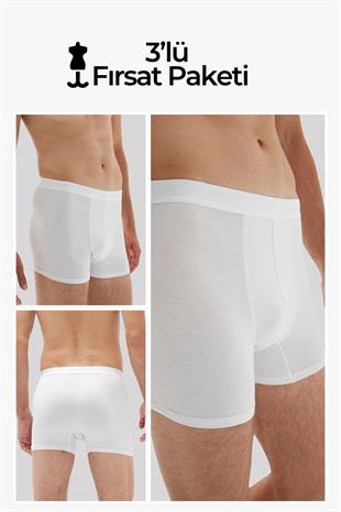 Weweus Beyaz 3lü Erkek Süper İnce Doğal Bambu Lüks Boxer 1012