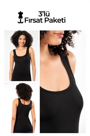 Weweus Siyah 3lü Bayan Süper İnce Doğal Bambu Lüks Atlet Tshirt Body  2311