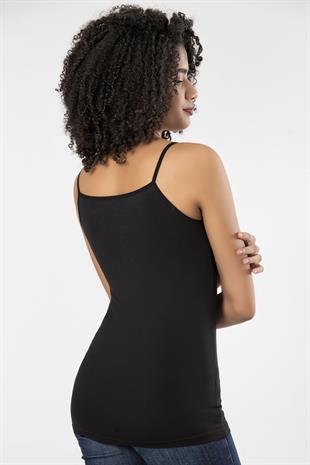 Weweus Siyah 3lü Bayan Süper İnce Doğal Bambu Lüks İp Askılı Atlet Tshirt Body  2310