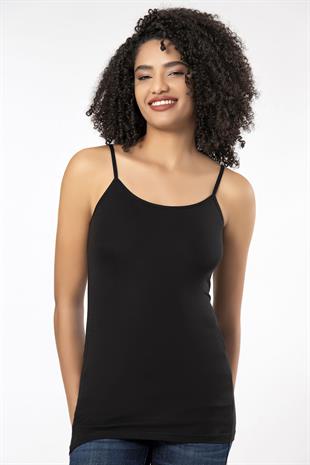 Weweus Siyah 3lü Bayan Süper İnce Doğal Bambu Lüks İp Askılı Atlet Tshirt Body  2310