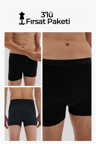 Weweus Siyah 3lü Erkek Süper İnce Doğal Bambu Lüks Boxer 1012