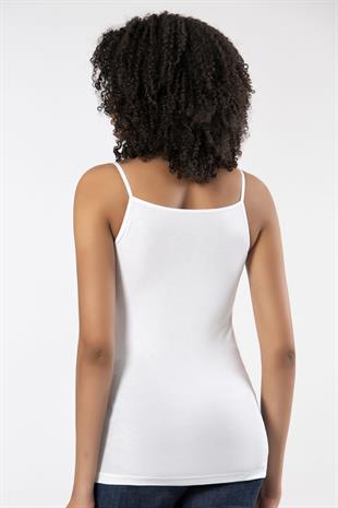 Weweus Beyaz Bayan Süper İnce Doğal Bambu Lüks İp Askılı Atlet Tshirt Body 2310