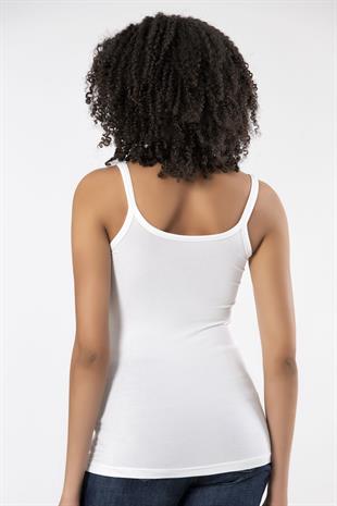 Weweus Beyaz Bayan Süper İnce Doğal Bambu Lüks Askılı Atlet Tshirt Body  2312