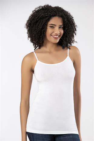 Weweus Beyaz Bayan Süper İnce Doğal Bambu Lüks İp Askılı Atlet Tshirt Body 2310