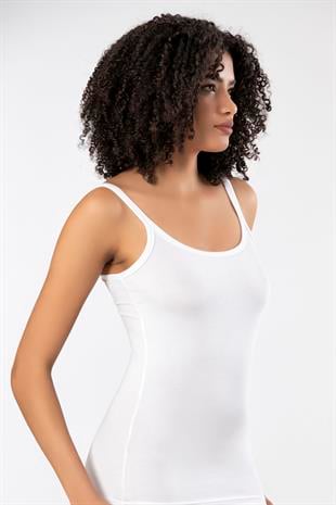 Weweus Beyaz Bayan Süper İnce Doğal Bambu Lüks Askılı Atlet Tshirt Body  2312