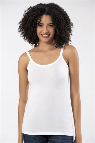 Weweus Beyaz Bayan Süper İnce Doğal Bambu Lüks Askılı Atlet Tshirt Body  2312