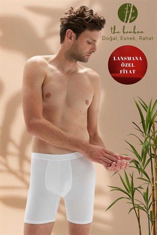 Weweus Beyaz Erkek Süper İnce Doğal Bambu Lüks Uzun Boxer 1013