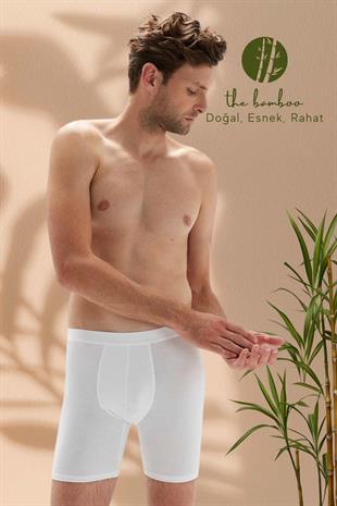 Weweus Beyaz Erkek Süper İnce Doğal Bambu Lüks Uzun Boxer 1013