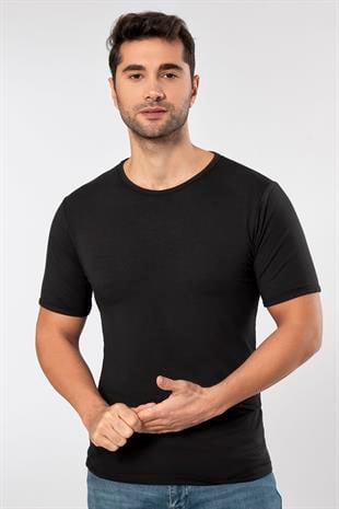 Weweus Siyah Erkek Süper İnce Doğal Bambu Lüks Tişört 1130