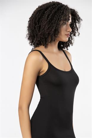 Weweus Siyah Bayan Süper İnce Doğal Bambu Lüks Askılı Atlet Tshirt Body  2312