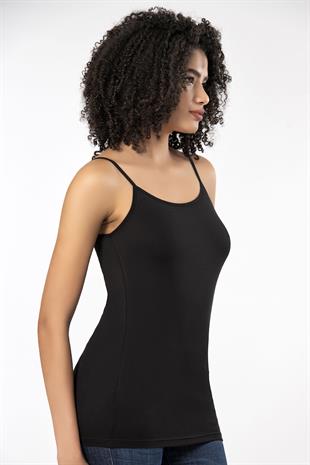 Weweus Siyah Bayan Süper İnce Doğal Bambu Lüks İp Askılı Atlet Tshirt Body  2310