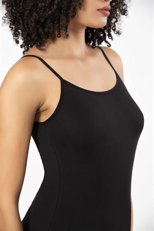 Weweus Siyah Bayan Süper İnce Doğal Bambu Lüks İp Askılı Atlet Tshirt Body  2310