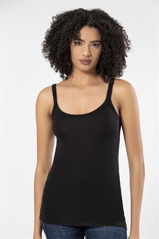 Weweus Siyah Bayan Süper İnce Doğal Bambu Lüks Askılı Atlet Tshirt Body  2312