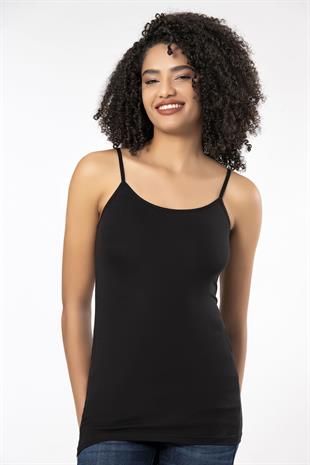 Weweus Siyah Bayan Süper İnce Doğal Bambu Lüks İp Askılı Atlet Tshirt Body  2310