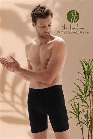 Weweus Siyah Erkek Süper İnce Doğal Bambu Lüks Uzun Boxer 1013