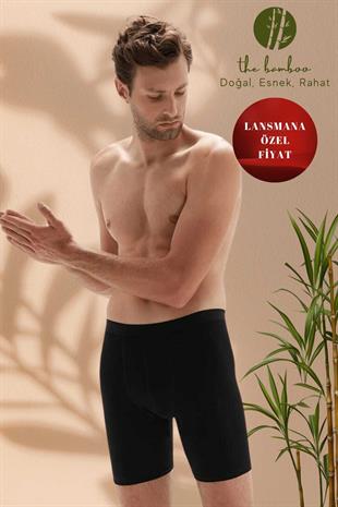 Weweus Siyah Erkek Süper İnce Doğal Bambu Lüks Uzun Boxer 1013
