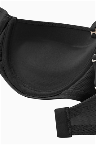 Alisa Mesh Kumaş Straplez Sütyen - Push Up Dolgulu - Premium Basic - 2227 - Siyah