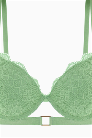Andes Metal Aksesuarlı Dantelli Sütyen - Ekstra Push Up, Dolgulu - 2576 - Yeşil