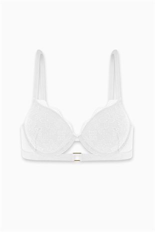 Andes Metal Aksesuarlı Dantelli Sütyen - Ekstra Push Up, Dolgulu - 2576 - Ekru