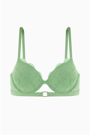 Andes Metal Aksesuarlı Dantelli Sütyen - Ekstra Push Up, Dolgulu - 2576 - Yeşil