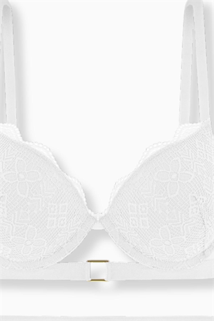 Andes Metal Aksesuarlı Dantelli Sütyen - Ekstra Push Up, Dolgulu - 2576 - Ekru