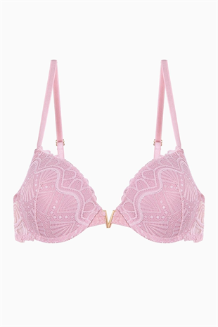 Anna Gold Detaylı Dantelli Sütyen - Push Up - 2568 - Pudra