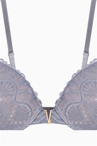 Anna Gold Detaylı Dantelli Sütyen - Push Up - 2568 - Gri