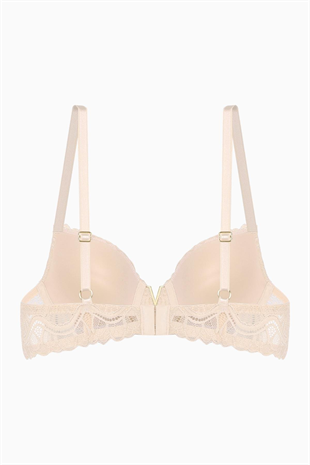 Anna Gold Detaylı Dantelli Sütyen - Push Up - 2568 - Ten