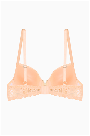Anna Gold Detaylı Dantelli Sütyen - Push Up - 2568 - Kavuniçi