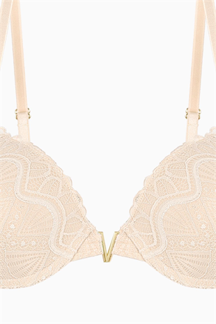 Anna Gold Detaylı Dantelli Sütyen - Push Up - 2568 - Ten