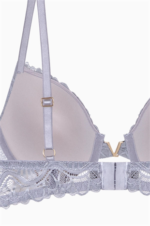 Anna Gold Detaylı Dantelli Sütyen - Push Up - 2568 - Gri