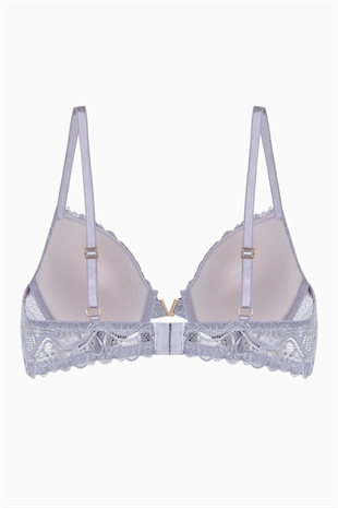 Anna Gold Detaylı Dantelli Sütyen - Push Up - 2568 - Gri