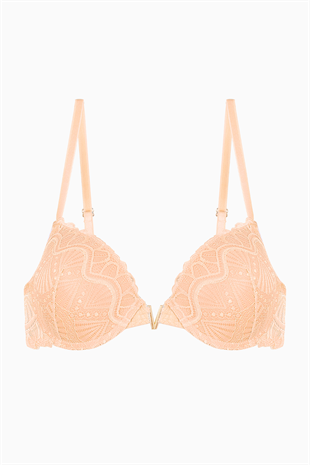 Anna Gold Detaylı Dantelli Sütyen - Push Up - 2568 - Kavuniçi