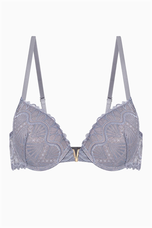 Anna Gold Detaylı Dantelli Sütyen - Push Up - 2568 - Gri