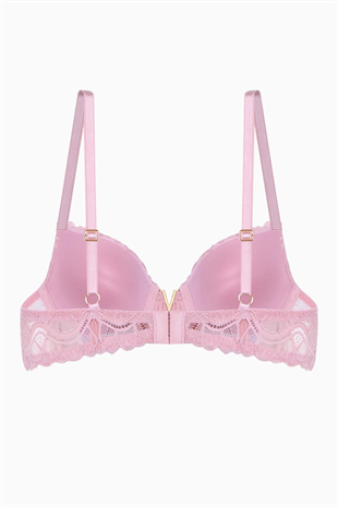 Anna Gold Detaylı Dantelli Sütyen - Push Up - 2568 - Pudra