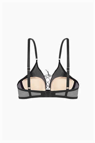 Bağlama Detaylı Dantelli Sütyen - Dolgusuz - Fashion - 2579 - Siyah Kap Ten