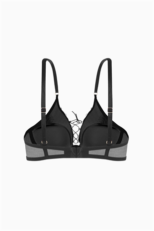 Bağlama Detaylı Dantelli Sütyen - Dolgusuz - Fashion - 2579 - Siyah