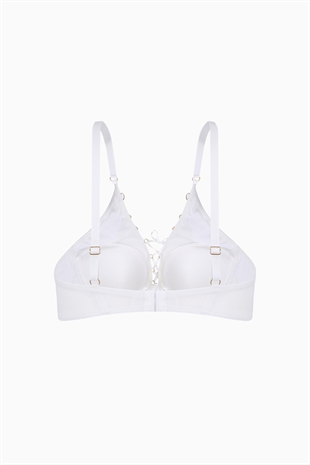 Bağlama Detaylı Dantelli Sütyen - Dolgusuz - Fashion - 2579 - Ekru