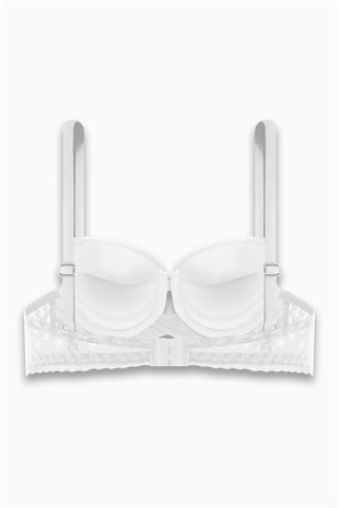 Çapraz Lastik Detaylı Dantelli Dekolte Sütyen - Double Push Up - Fashion - 2510 - Ekru