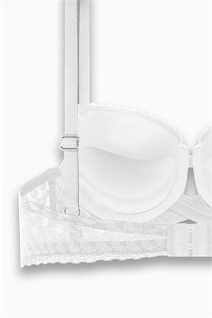 Çapraz Lastik Detaylı Dantelli Dekolte Sütyen - Double Push Up - Fashion - 2510 - Ekru