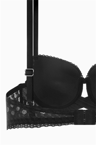 Çapraz Lastik Detaylı Dantelli Dekolte Sütyen  - Dolgusuz - Fashion - 2511 - Siyah