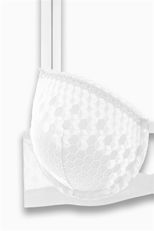 Çapraz Lastik Detaylı Dantelli Dekolte Sütyen - Double Push Up - Fashion - 2510 - Ekru