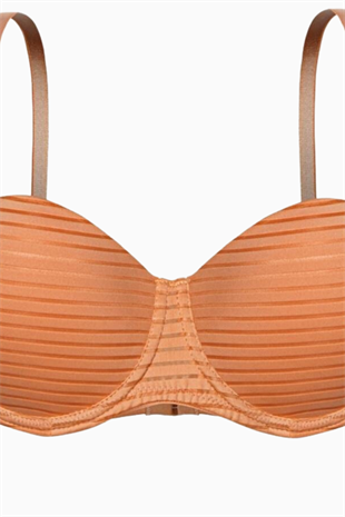 Çizgili Kumaş Straplez Sütyen - Push Up, Dolgulu - 2512 - Hardal