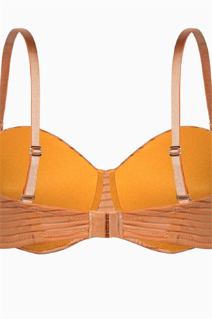 Çizgili Kumaş Straplez Sütyen - Push Up, Dolgulu - 2512 - Hardal