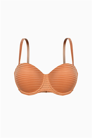 Çizgili Kumaş Straplez Sütyen - Push Up, Dolgulu - 2512 - Hardal