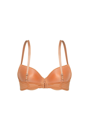 Çizgili Kumaş Sütyen - Push Up, Dolgulu, Balenli - 2514 - Hardal