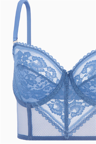 Dantelli Büstiyer Sütyen - Pedsiz - Fashion - 2500 - Mavi