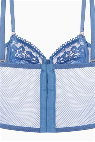 Dantelli Büstiyer Sütyen - Pedsiz - Fashion - 2500 - Mavi