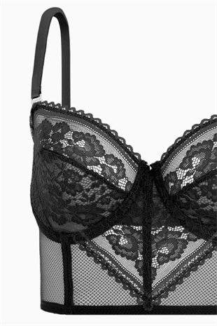 Dantelli Büstiyer Sütyen - Pedsiz - Fashion - 2500 - Siyah