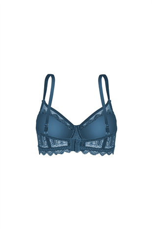 Dantelli Minimizer Sütyen  - Yarı Sünger Destekli, Balenli - Fashion - 2483 - Mavi